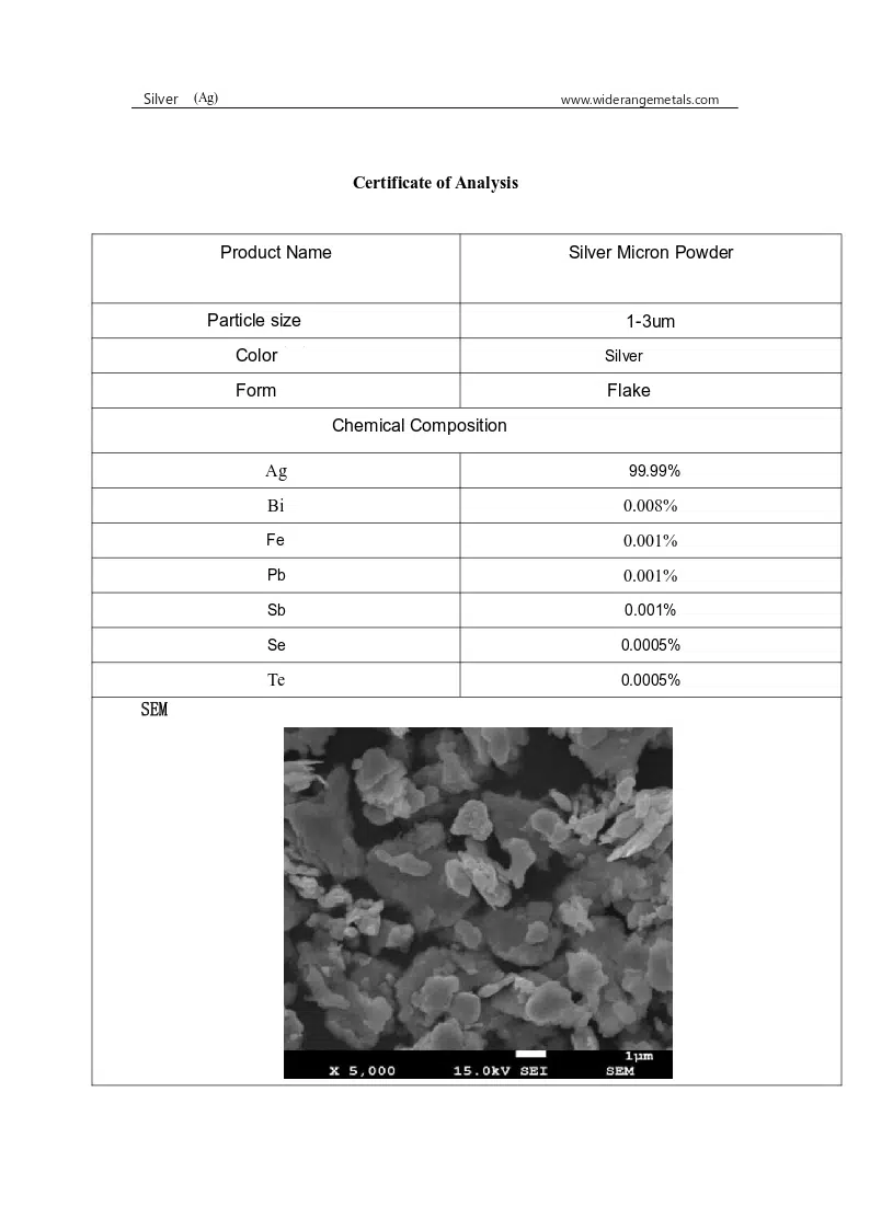 Poudre d'argent métallique 1-3 µm / 12000-4800 mesh / paillettes de particules d'argent ultrafines conductrices Ag 99.99 % - Image 4